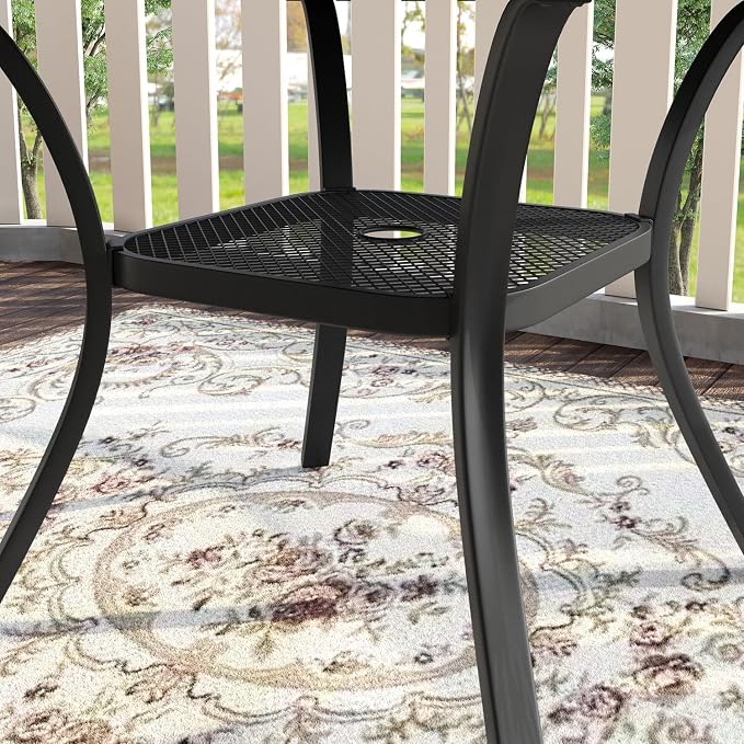 VICLLAX Patio Dining Set for 6, All Weather Metal 7 Pieces Patio Set-47.2" Round Outdoor Table and Stackable Chairs for Lawn Garden and Backyard, Black Tabletop