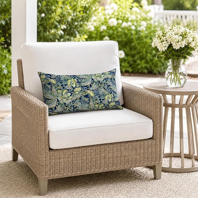 Pack of 2 Patio Lumbar Pillows 12"x20" | Fade Resistant Outdoor Waterproof Lumbar Pillow with Inners Decorative Garden Lumbar Cushions for Home Patio Terrace Sofa