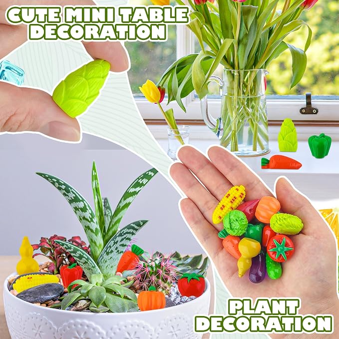 Kaiyuan Dynasty 60pcs Mini Resin Vegetable Figurines Miniature Vegetable Figurines Tiny Artificial Vegetables for DIY Art Crafts Cake Topper Miniature Landscapes Garden Home Kitchen Decoration
