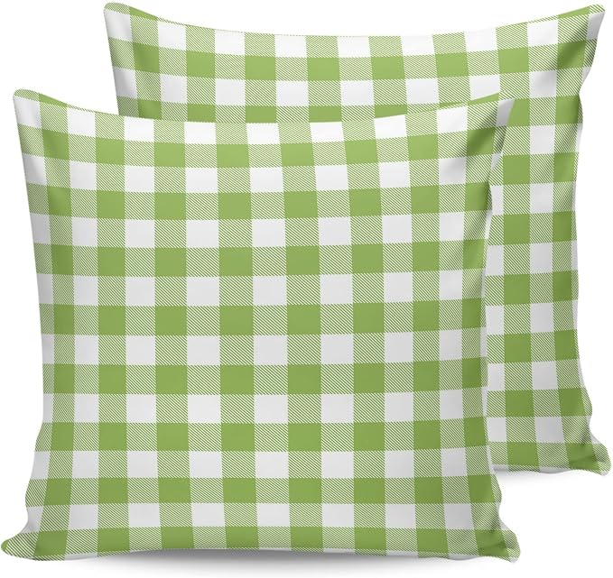 Outdoor Waterproof Throw Pillow Covers Set of 2 Sage Green Buffalo Check Plaid Pillowcases 18x18 Inches Farmhouse Style Patio Decorative Pillows Cushion Case Patio Pillows for Couch Bed Chair Garden