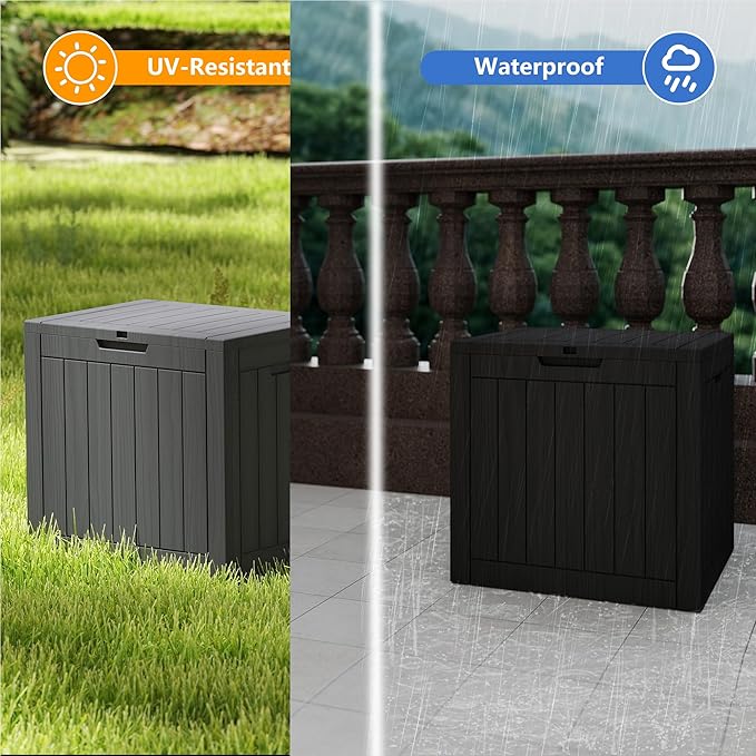 35 Gallon Outdoor Storage Box Waterproof Large Resin Deck Box Indoor/Outdoor Lockable Storage Container and Seating for Garden, Pool, and Patio (35 Gallon, Black)