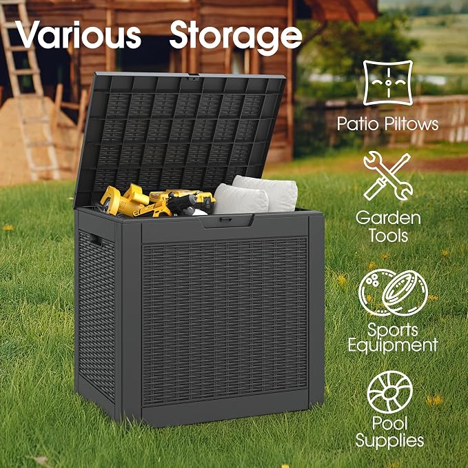Bifanuo Outdoor Storage Box, 35 Gallon Deck Boxes Waterproof, Resin Storage Cabinet Multi Functional Storage Bench For Gardening Tools, Pool Supplies, Patio Furniture, Lockable