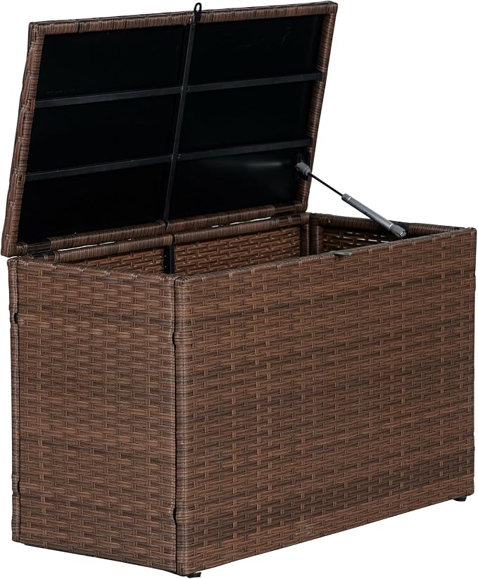 Eyely KRT1000B Elio 31.5" Modern Minimalist Outdoor Faux Wicker Deck and Patio Storage Box, Brown