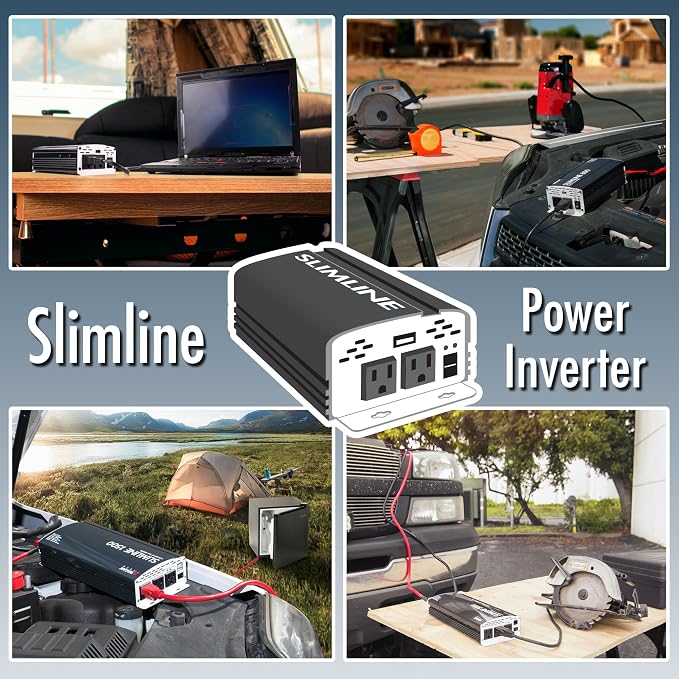 Wagan EL3718 800W Slim Line AC to DC Power Inverter 800W TrueRated Continuous 1600W Surge Power DC 12V to AC 110V Power Inverter with 2 AC Outlets and 2A USB Charging Port