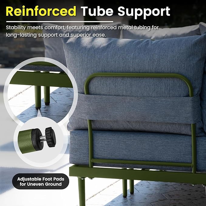 Sundale Outdoor 2 Pieces Metal Patio Furniture Set, Outdoor Sectional Sofa w/6 Inch Olefin Cushion, Modern Outdoor Conversation Sets for Porch, Balcony (Grey/Green)