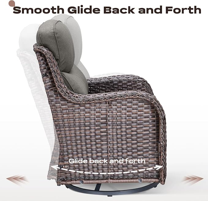 Rilyson Wicker Outdoor Patio Furniture Sets - 5 Piece Patio Conversation Sets with Swivel Rocker Chairs, Ottomans and Sofa, 6 inch Cushions, Waterproof Wicker, for Porch Deck Brown/Grey