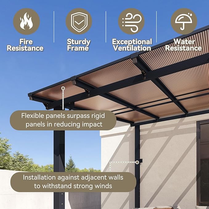 Aoxun 22' x 10' Pergola for Patio, Gazebo with Sloped Roof, Grill Pergola Large Wall-Mounted Heavy Duty Awnings, for Backyard, Deck, Patio