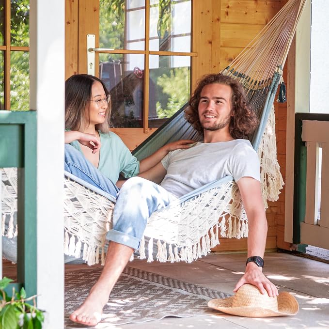 LA SIESTA® - XL King Bossanova Brazilian Hammock - Luxurious Comfort, Organic Cotton Handmade in Brazil - Boho Hammock, Macrame Hammock - Extra-Wide Indoor Hammock Bed for Relaxation - Fjord