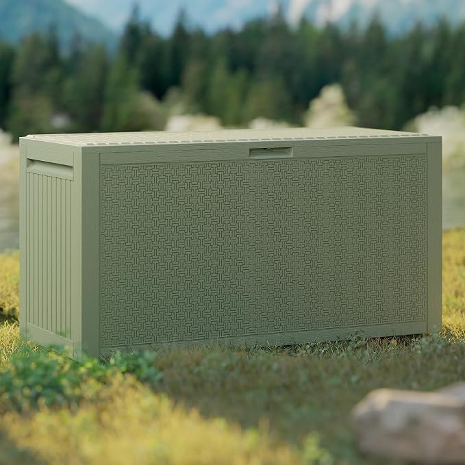 EHHLY 90 Gallon Outdoor Storage Box, Lockable Waterproof Deck Box, Resin Weather Resistant Outdoor Storage for Garden Tools, Cushions, Indoor Outdoor Accessories