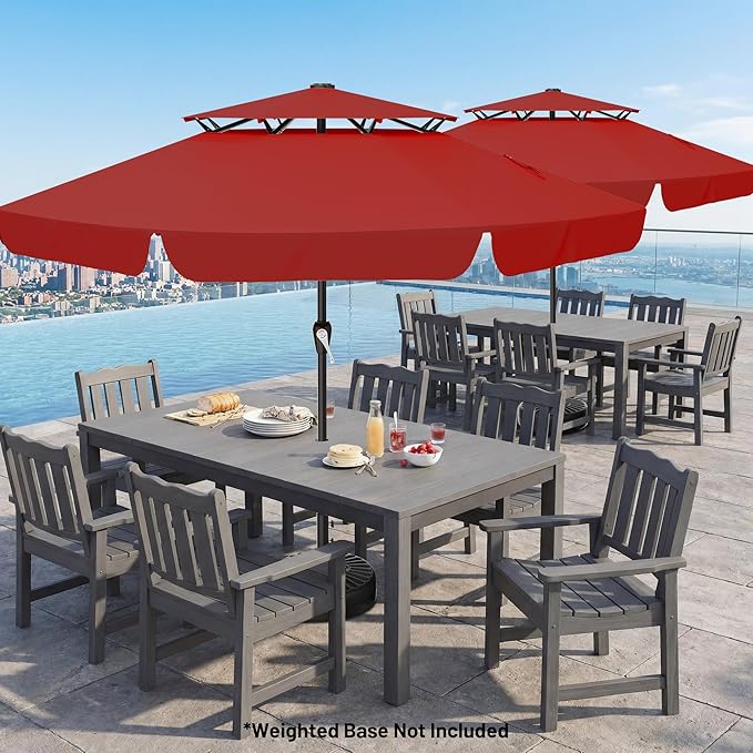 AreShark 12ft 2-Tier Patio Umbrella with Valance - Outdoor Umbrella Waterproof UV Protection, Market Table Umbrella w/ 8 Sturdy Ribs&Crank for Pool, Backyard, Garden(Red)