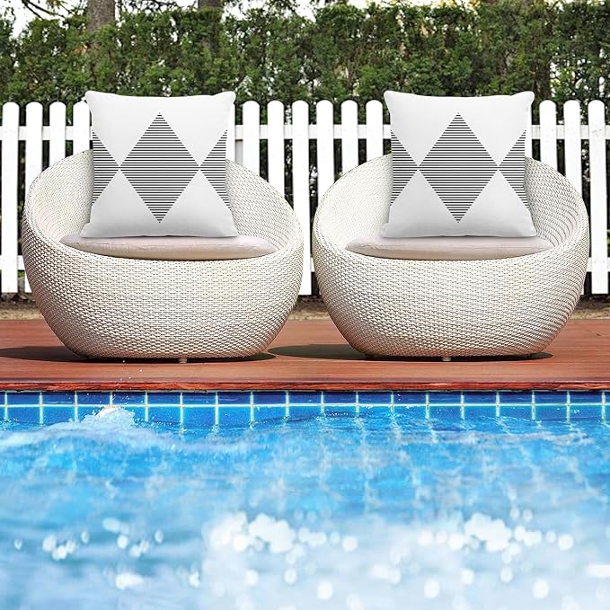Throw Pillow Covers, White Stripes, Set of 2, 18 x 18 Inch | Black Waterproof Modern Pillowcase Square Cushion Case Farmhouse Garden Decorative Pillows for Couch Beach Patio