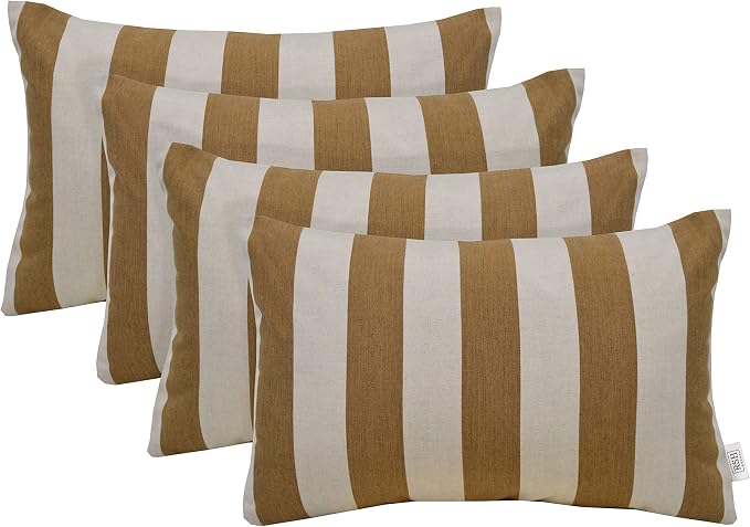 RSH DECOR: Sunbrella Lumbar Throw Pillows Set of 4 | 20" x 12" | Water and Fade-Resistant Performance Fabric | Outdoor Pillow Covers with Down-Alternative Inserts | Maxim Heather Beige - Made in USA