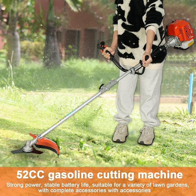 Gas String Trimmer, 52-cc 2-Cycle Weed Wacker Gas Powered, Straight Shaft Cordless String Trimmer Hedge Trimmer Lawn Mower, 4 in 1 Gas Weed Eater String Trimmer Edger Brush Cutter for Weed Brush (C)