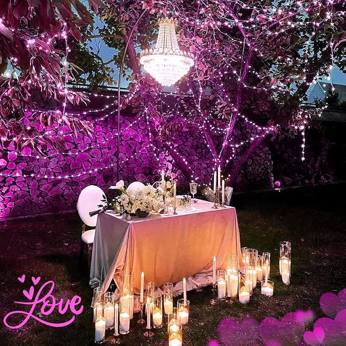JMEXSUSS 4 Pack Solar Fairy Lights, 33ft 100 LED Pink Solar Lights Outdoor | Outdoor Waterproof, 8 Modes Copper Wire Solar String Lights for Yard Patio Garden Party Wedding Christmas Decorations