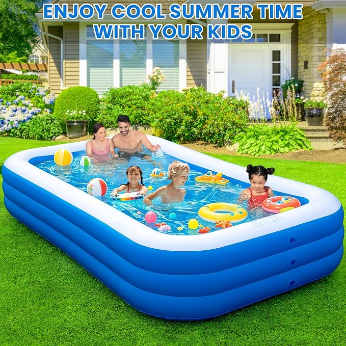 Inflatable Swimming Pool for Family, 130" x 72" x 22" Large Blow Up Pool for Adults & Kids, Thickened Backyard Pool with Pump, Quick Inflation Summer Outdoor Water Party Pool