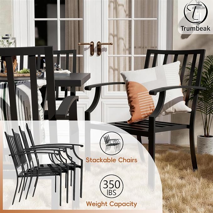 7-Piece Patio Dining Set Outdoor Conversation Set,Metal Outdoor Furniture Set with Umbrella Hole Cut-Out 78.7" x 35.4" Table and 6 Metal Chairs for Backyard,Garden,NavyBlue