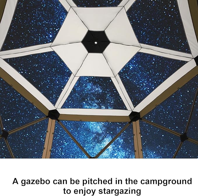 COBIZI 12x12 FT Pop Up Canopy Stargazing Tent, Gazebos On Clearance with Removable Roof, Screened in Gazebo, Screen Tents Portable carpas para Patio for Outdoor Camping,Backyard, Garden, Brown(Pro)