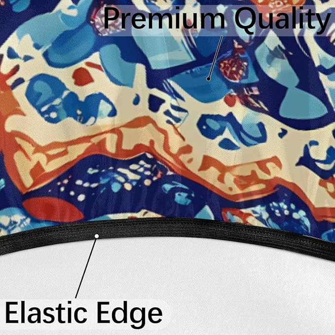 OSAM SPACE Outdoor Tablecloth with Umbrella Hole, Round Elastic Fitted Table Cloth with Invisible Zipper,Colorful Blue Orange Boho Mandala Picnic Patio Table Cover 45-56in