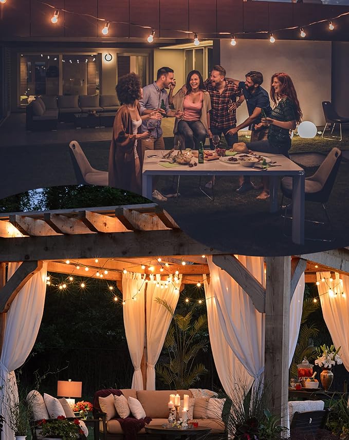 Zuske Outdoor String Lights, 50FT Patio Lights with 27 Shatterproof G40 Globe Bulb(2 Spare), Waterproof Connectable Dimmable LED Hanging Lights for Outside Backyard Porch Balcony Gazebo, 2700K