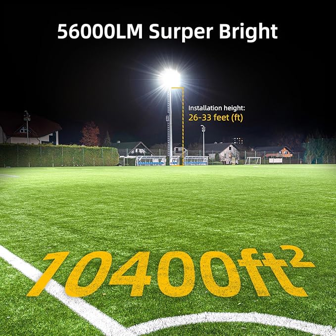 Kekeou Stadium Lights Outdoor LED Flood Light 400W 56000LM 6500K Arena Field Lights Surge 6KV IP67 Waterproof Parking Lot Light Adjustable Lighting Angle for Court