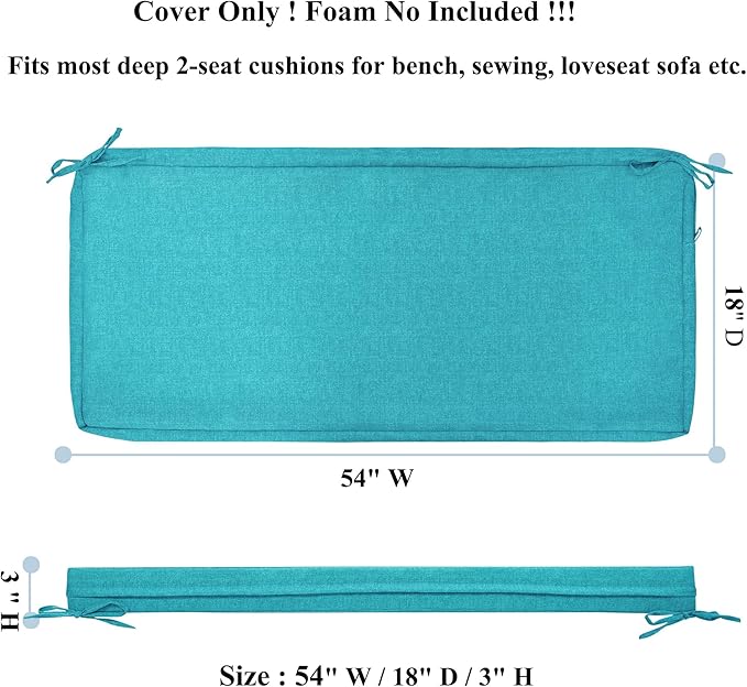 FUNHOME Outdoor Bench Cushion Covers,54" x 18" x 3", No Insert! Patio Bench Cushion Covers for Outdoor Furniture,Water Resistant Patio Loveseat Cushion Covers 1 Pack, Aqua Blue(Covers ONLY)