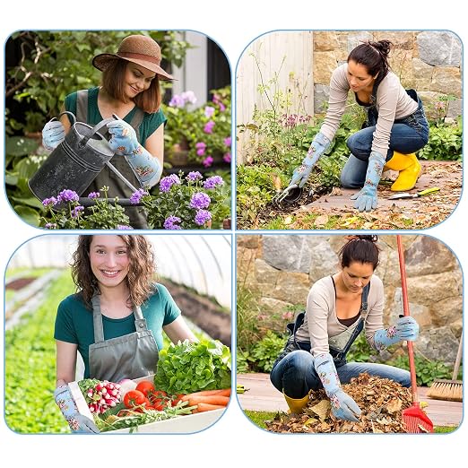WANCHI Extended Sleeve Garden Gloves for Women, Soft Grip Gardening Gloves, Lightweight Comfort Wear for Planting, Landscaping & Outdoor Tasks, Blue Small
