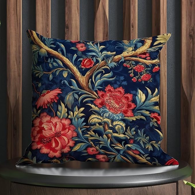 Pillowcase Navy Blue Floral Botanical Cushion Cover Abstract Burgundy Gold Olive Pillow Cover Accent Modern Decorative Pillow Covers for Patio Furniture Porch 18x18 in
