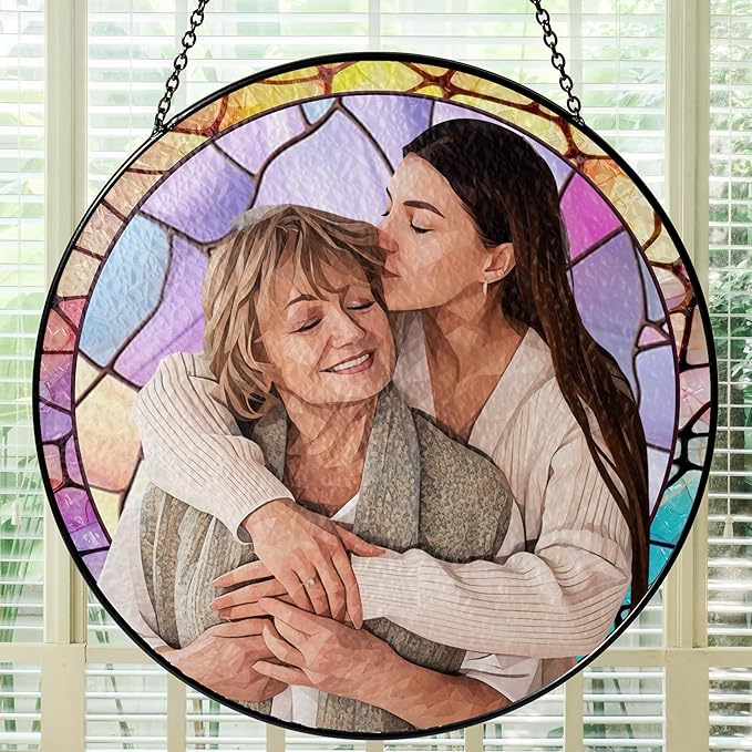 Custom Photo Stained Glass Window Hanging Suncatcher 2026, Personalized Family Photo Sun Catcher Gift for Dad, Custom Father's Day Window Decor for Father, Grandpa, Grandfather