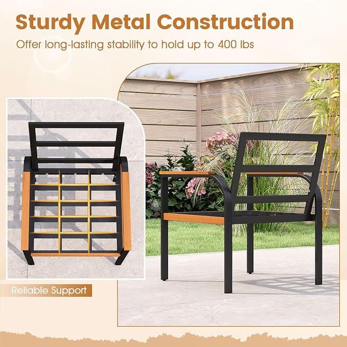Tangkula 3 Pieces Patio Furniture Set, Outdoor Cushioned Conversation Chairs Set with Acacia Wood Side Table, for Porch, Balcony and Garden