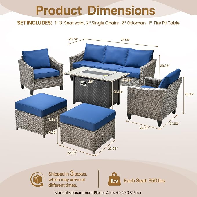 CAODOC Wicker Patio Furniture Set,7 Pieces Modern Outdoor Conversation Set Sectional Sofa with Cushion and Ottomans for Garden, Poolside, Backyard