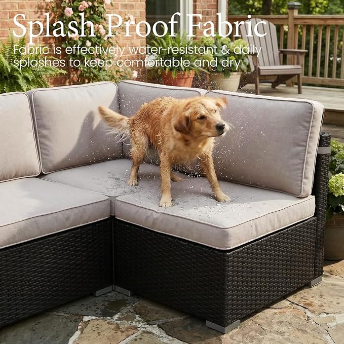 LayinSun 15 Piece Patio Furniture Set with Fire Pit Table, Outdoor Conversation Sets Wicker Rattan Sectional Sofa with Coffee Table