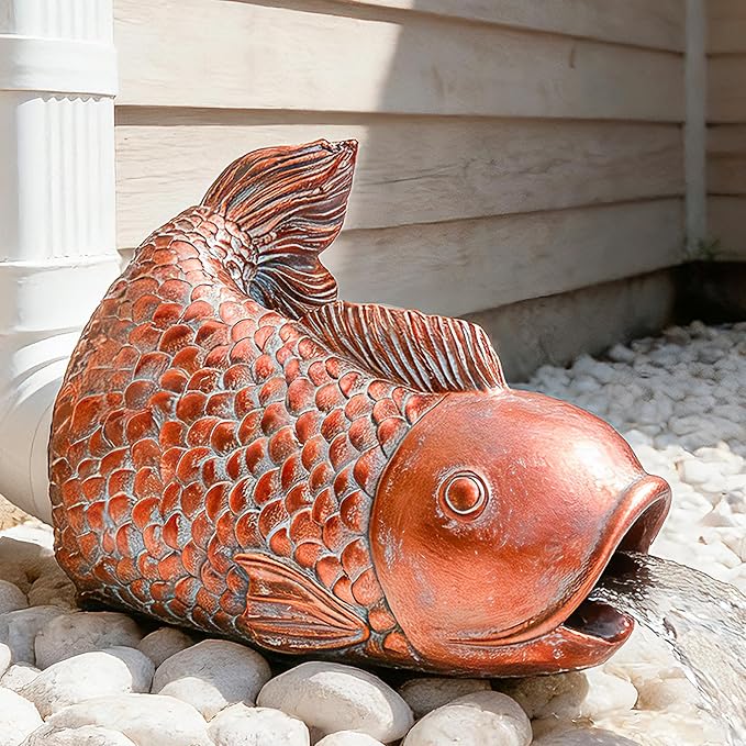Teaeeno Fish Gutter Downspout Extension Decoration,3''x4'' Downspout Extender Diverter Splash Block Sculpture Outdoor Decor,Animal Resin Statue Ornaments, for Garden,Terrace,Lawn,Yard(Red)