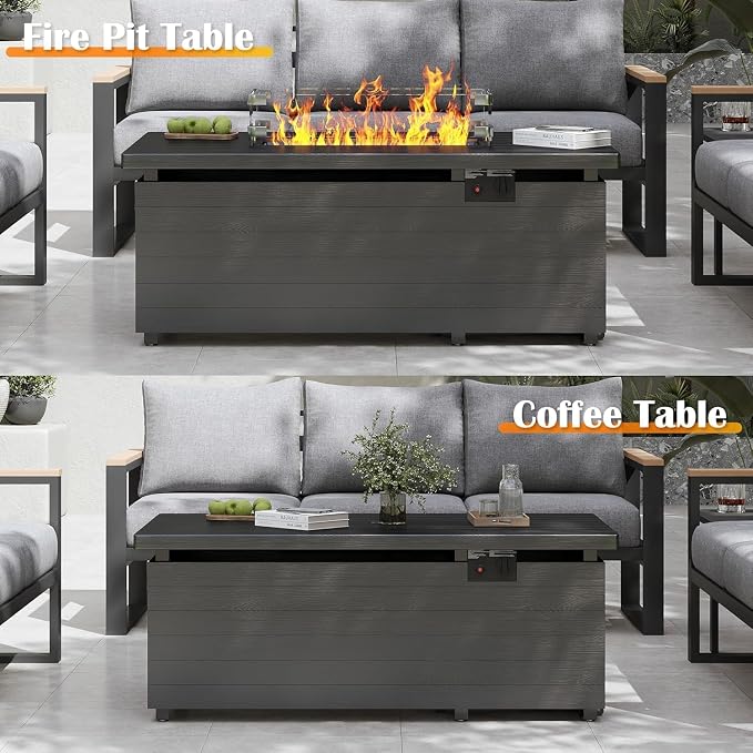 Sundale Outdoor Aluminum Patio Furniture Set, 7 Piece Outdoor Conversation Sets with Fire Pit and 6" Thick Olefin Cushions, All Weather Outdoor Sectional Set for Deck, Lawn, Yard