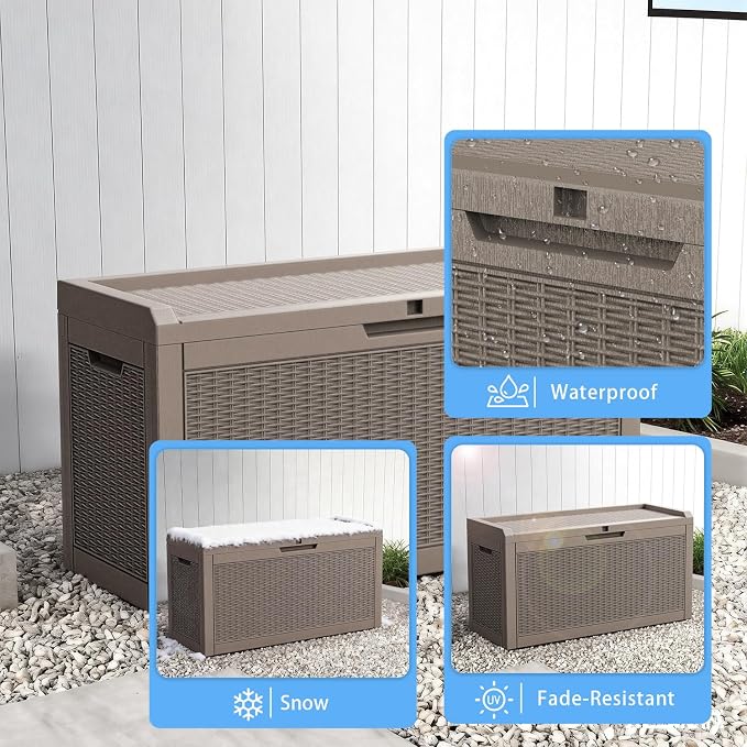 AmaVins Outdoor Storage Box, 60 Gallon Deck Box Indoor and Outdoor Use, Waterproof Resin Storage Bin for Package Delivery, Patio Cushions, Gardening Tools, Lockable, UV Resistant, Black