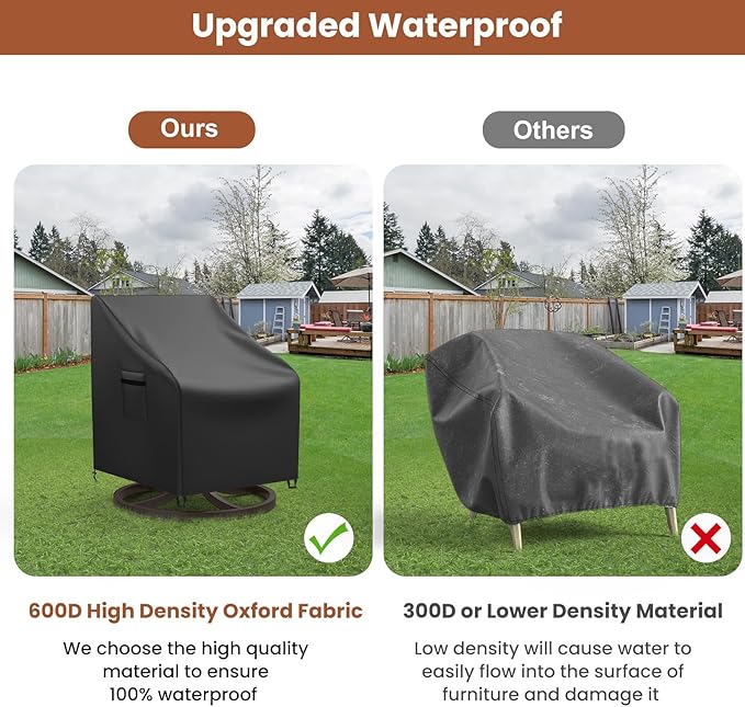 Mrrihand Outdoor Swivel Lounge Chair Cover Waterproof, 2 Pack Heavy Duty Patio Rocking Chair Covers for Outdoor Furniture, 33" W×37" D×38.5" H, Black