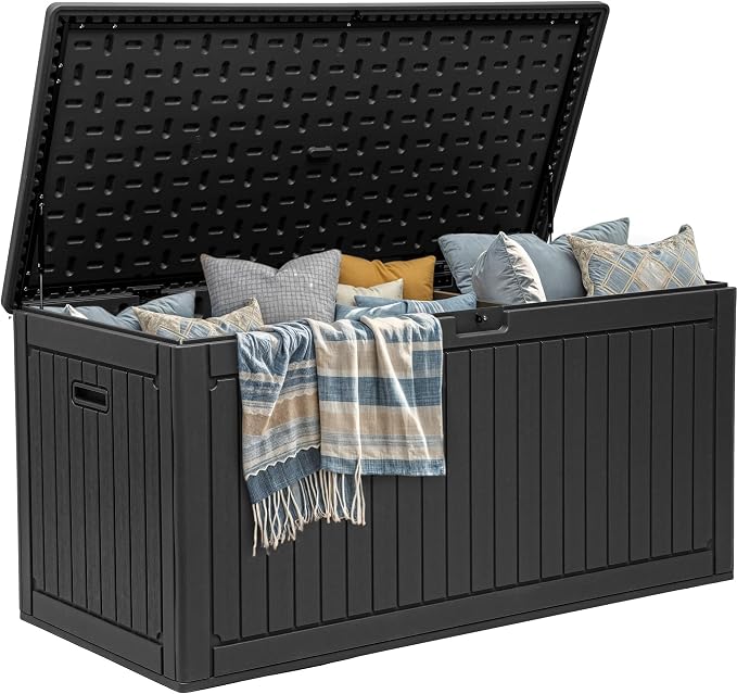 YITAHOME 320 Gallon Large Deck Box with Divider & Side Handles, Outdoor Double-Wall Storage for Patio Furniture Cushions, Garden Pool Accessories, Water Resistant & Lockable