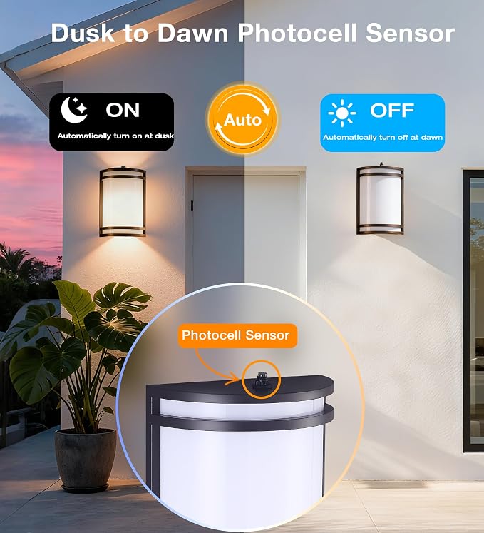CLOUDY BAY Dusk to Dawn LED Outdoor Wall Sconce,3000K /4000K /5000K Adjustable,15W Porch Light,Oil Rubbed Bronze,2 Pack