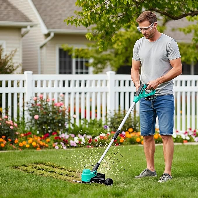 12" Cordless String Trimmer Weed Wacker, Battery Powered Grass Trimmer with 2 x 2.0Ah Batteries & Fast Charger, Includes Wheels and 8 Replacement Spool Lines for Lawn Care