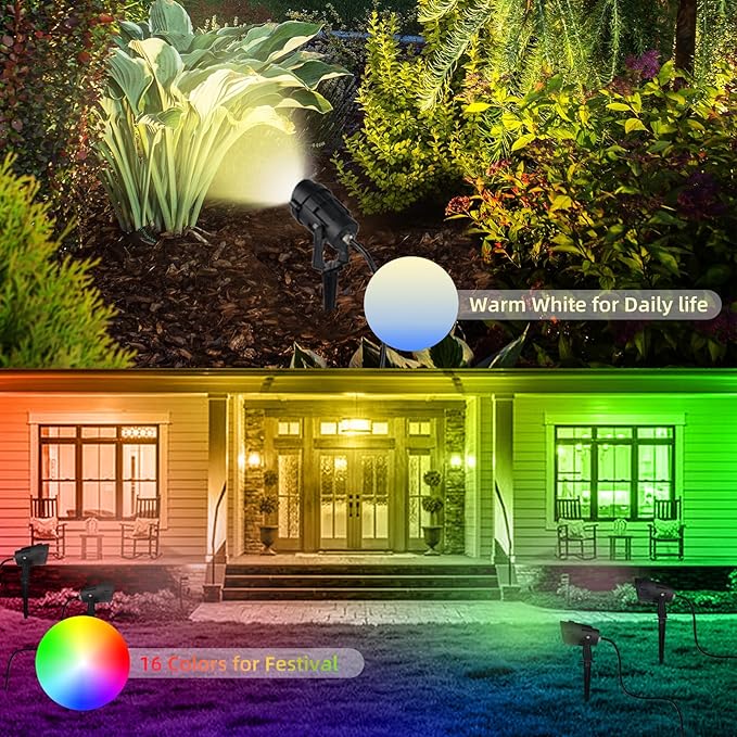 Christmas Spotlights Outdoor, 12W RGB Color Changing Landscape Lighting 120V Waterproof Spotlight with Plug & Remote for House Garden Path Tree Patio Lawn Decoration （2 Pack