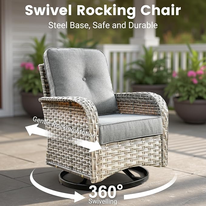 10 Pieces Wicker Patio Furniture Set,Outdoor Sectional Sofa with Swivel Chairs Coffee Table,Outside Deep Seat Rattan Couch Conversation Set,Dark Grey