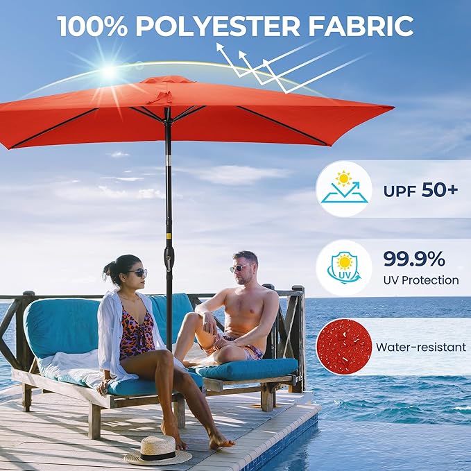 Kiss the Water 6.5' x 10' Patio Umbrella, Rectangular Outdoor Umbrella, Metal Pole Pool Umbrella with Crank and Push Button Tilt, Large Patio Umbrella with Polyester Canopy