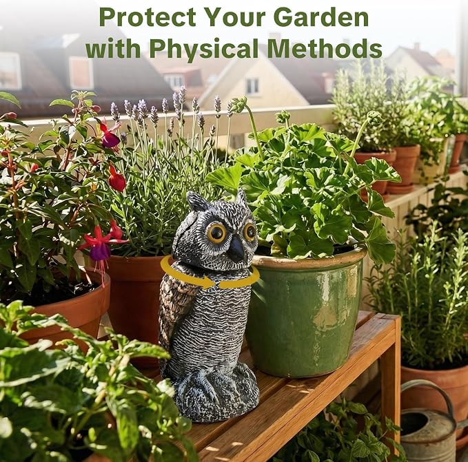 OFFO Fake Owl, Owl Statue for Garden and Yard Decoration, Weatherproof Plastic Rotating Head Outdoor Owl Decor for Porch Pool Patio Yard, 8-Inch Height, Short Ear Owl