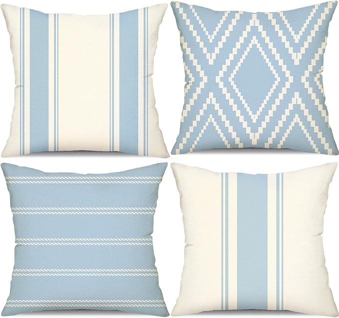 DFXSZ Outdoor Light Blue Waterproof Geometry Pillow Covers 18x18 Set of 4 | Spring Summer Waterproof Modern Throw Pillowcases（No Inserts） Outdoor Decor for Patio Funiture Garden Polyester Covers