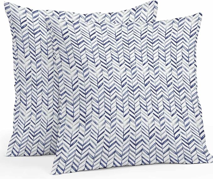 Blue Geometric Outdoor Pillow Covers 20x20 Inch Throw Pillow Covers Set of 2 Waterproof Decorative Pillow Cases Watercolor Chevron Abstract Cushion Covers for Patio Furniture Garden Couch Sofa