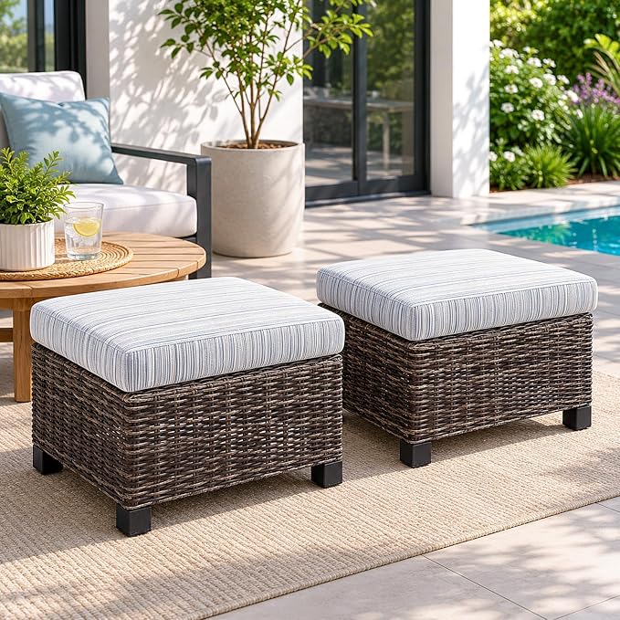 Wicker Patio Conversation Set, Outdoor Patio Furniture Set with Deep Seating, Wide Armrests & Thick Cushions, All-Weather Outdoor Furniture Set for Patio, Porch, Deck & Backyard