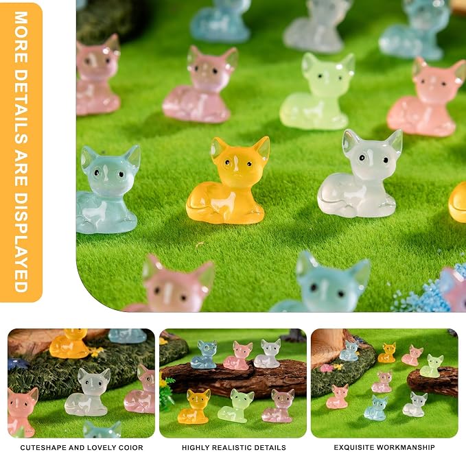 60 pcs Mini Resin Fox Many Styles Variety Tiny Luminous Animals Figures Miniature Little Small Animal Figurines Bulk for Micro Fairy Garden Landscape Accessories Hide Crafts Decor Aquarium