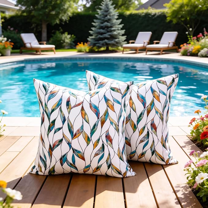 Outdoor Waterproof Pillow Covers Summer Decorative Throw Pillow Covers Tropical Leaf Couch Covers 20x20 Set of 2 Square Outdoor Floral Cushion Cases for Patio Furniture Garden Tent Balcony Bench