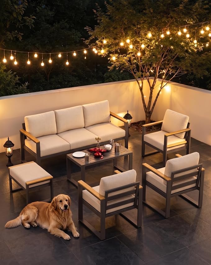 1 Pcs 3-Seat Aluminum Sofa and Coffee Table, Aluminum Patio Patio Conversation Set with Washable Thick Cushion for Balcony, Garden, Deck, Backyard,Beige