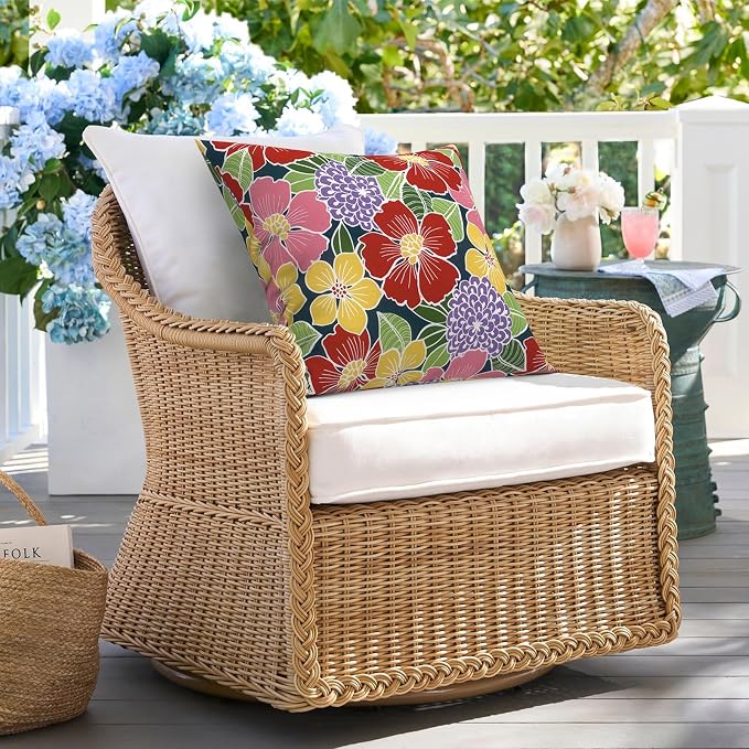 DYTXIII Pack of 2 Outdoor Waterproof Pillow Covers ONLY, 18"x18" Square Decorative Double Printed Throw Pillow Cases for Patio Couch Porch Furniture, Flower Bloom