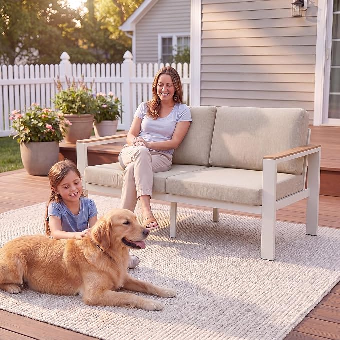 5-Seater Aluminum Patio Furniture Set, Outdoor Patio Conversation Set with 2 Chairs+3-Seat Sofa+Coffee Table, 1.5mm Thick Weather Resistant Frame, Removable Waterproof Cushions for Balcony Backyard